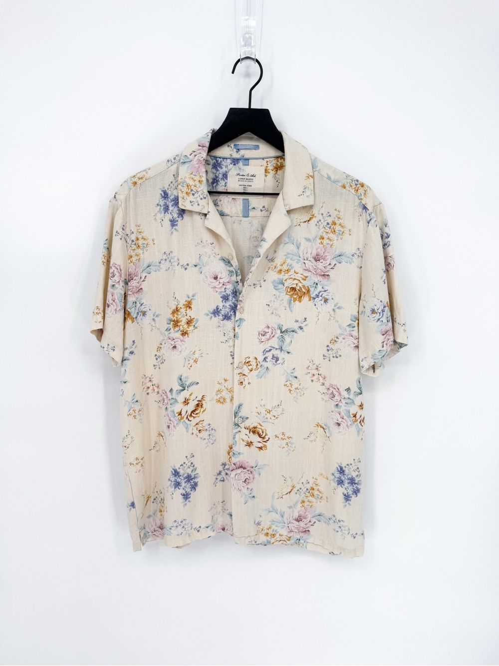Men's Porter & Ash Pastel Floral Linen Blend Short Sleeve Shirt Large